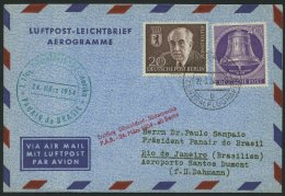 ERST-UND ERÖFFNUNGSFLÜGE 2461 BRIEF, 24.3.54, Düsseldorf-Rio De Janeiro, Ab Berlin, Frankiert Mit Nr. 105 - Storia Postale