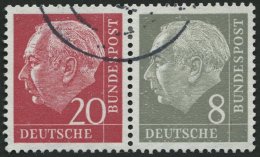 ZUSAMMENDRUCKE W 23YII O, 1960, Heuss Wz. Liegend 20 + 8, Nachauflage, Nicht Prüfbarer Bedarfsstempel, Pracht, Mi. - Gebruikt