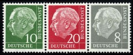 ZUSAMMENDRUCKE W 22YII **, 1960, Heuss Wz. Liegend 10 + 20 + 8, Nachauflage, Pracht, Mi. 70.- - Used Stamps