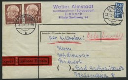 BUNDESREPUBLIK 190 Paar BrfStk, 1954, 60 Pf. Heuss Im Waagerechten Paar Auf Eilboten-Päckchenaufkleber, Pracht - Oblitérés