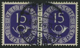 BUNDESREPUBLIK 129 Paar O, 1951, 15 Pf. Posthorn Im Waagerechten Paar, Pracht, Mi. 180.- - Usados