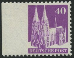 AMERIK. U. BRITISCHE ZONE 90aXBUes **, 1948, 40 Pf. Violettpurpur, Links Ungezähnt, Randstück, Feinst, Mi. 100 - Altri & Non Classificati