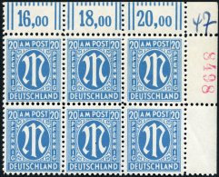 AMERIK. U. BRITISCHE ZONE 26IIBr4 **, 1945, 20 Pf. Preußischblau, Gezähnt L 11:111/2, Im Sechserblock, Mit Ro - Altri & Non Classificati