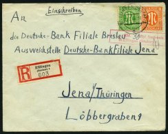 AMERIK. U. BRITISCHE ZONE 3,5 BRIEF, 25.2.1946, 5 Und 10 Pf. AM-Post Auf Einschreibbrief Aus ESSLINGEN Mit Rotem Teil-Ba - Otros & Sin Clasificación