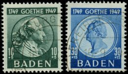 BADEN 47,49 O, 1949, 10 Und 30 Pf. Goethe, 2 Prachtwerte, Gepr. Schlegel, Mi. 85.- - Andere & Zonder Classificatie