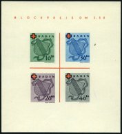 BADEN Bl. 2I/III (*), 1949, Block Rotes Kreuz, Type III: Grüner Punkt Auf Bildrand Oberhalb DE In Baden, Pracht, Mi - Altri & Non Classificati