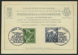 BERLIN 72/3 BRIEF, 1950, Philharmonie Auf Ersttagskarte, Pracht - Usati