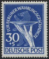 BERLIN 70I **, 1949, 30 Pf. Währungsgeschädigte Mit Abart Senkrechter Schraffierungsstrich In Opferschale, Pra - Gebruikt