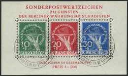 BERLIN Bl. 1II O, 1949, Block Währungsgeschädigte, Beide Abarten, Ersttagssonderstempel, Pracht, Gepr. Schlege - Gebruikt