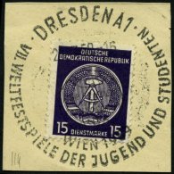 DIENSTMARKEN A D 21IIXI BrfStk, 1954, 15 Pf. Schwarzgrauviolett, Type II, Wz. XI, Auf Großem Briefstück Mit S - Altri & Non Classificati