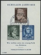 DDR Bl. 12IV O, 1955, Block Schiller Mit Abart Vorgezogener Fußstrich Bei J, Ersttags-Sonderstempel, Pracht, Mi. 1 - Usados
