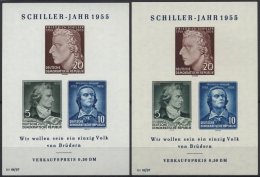 DDR Bl. 12IV **, 1955, Block Schiller Mit Abart Vorgezogener Fußstrich Bei J, Beide Wz., 2 Prachtblocks - Gebruikt