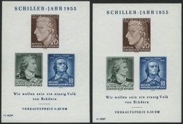 DDR Bl. 12I/II **, 1955, Block Schiller, Beide Wasserzeichen, 2 Prachtblocks, Mi. 54.- - Gebruikt