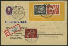 DDR Bl. 7 BRIEF, 1950, Block Debria Mit Zusatzfrankatur Auf Einschreibbrief In Die Schweiz, Pracht - Usati