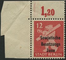 ALLGEMEINE-AUSGABEN 204wazDDII **, 1948, 12 Pf. Mittelkarminrot, Aufdruck Einmal Normal Und Zusätzlicher Blinddruck - Otros & Sin Clasificación