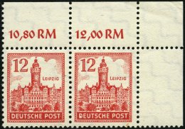 WEST-SACHSEN 155YII **, 1946, 12 Pf. Abschiedsserie, Wz. 1Y, Mit Abart Bogen Des D Von Deutsche Beschädigt, Im Waag - Autres & Non Classés