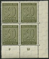 WEST-SACHSEN 135Xa VB **, 1945, 30 Pf. Bräunlicholiv, Wz. 1X, Viererblock Aus Der Rechten Unteren Bogenecke, Pracht - Autres & Non Classés