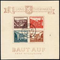 THÜRINGEN Bl. 4a O, 1946, Brückenblock, Type I, Mit Stempel WEIMAR 29.3.46 (ein Tag Vor Ersttag), Pracht, R!, - Other & Unclassified