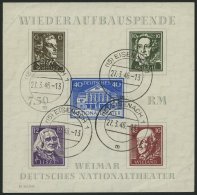 THÜRINGEN Bl. 3APFIV O, 1946, Block Nationaltheater, Ungezähnt, Mit Plattenfehler Punkt Hinter Erstem E Im Goe - Autres & Non Classés