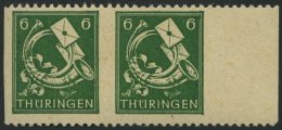 THÜRINGEN 95AXatUs**, *, 1945, 6 Pf. Dunkelgrün, Vollgummierung, Gelblichgraues Papier, Senkrecht Ungezäh - Autres & Non Classés