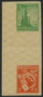 THÜRINGEN 94/6SKZU **, 1945, 5 Pf. Gelblichgrün Und 8 Pf. Rotorange Im Senkrechten Kehrdruckpaar Mit Zwischens - Andere & Zonder Classificatie