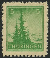 THÜRINGEN 94AYbz1 **, 1945, 5 Pf. Dunkelsmaragdgrün, Spargummierung, Dickes Papier, Steigende Papierstreifung, - Other & Unclassified