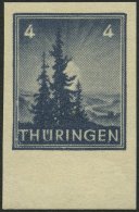 THÜRINGEN 93V3 *, 1945, Versuchsdruck: 4 Pf. Graublau, Vollgummierung, Ungezähnt, Pracht, Fotoattestkopie Str& - Otros & Sin Clasificación