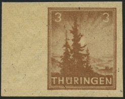 THÜRINGEN 92AYz2U **, 1946, 3 Pf. Orangebraun, Spargummierung, Dickes Papier, Fallende Papierstreifung, Ungezä - Other & Unclassified