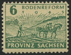 PROVINZ SACHSEN 85yaA **, 1945, 6 Pf. Grün Bodenreform, Vierseitig Gezähnt, Pracht, Gepr. Dr. Jasch, Mi. 110.- - Otros & Sin Clasificación