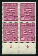 PROVINZ SACHSEN 84Xa VB **, 1945, 40 Pf. Dunkellilarosa, Wz. 1X, Im Unterrandviererblock, Dabei Plattenfehler I, Pracht, - Andere & Zonder Classificatie