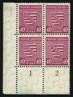 PROVINZ SACHSEN 84Xa VB **, 1945, 40 Pf. Dunkellilarosa, Wz. 1X, Im Unteren Linken Eckrandviererblock, Dabei Plattenfehl - Altri & Non Classificati