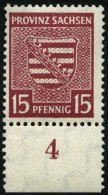 PROVINZ SACHSEN 80Xa **, 1945, 15 Pf. Mittellilakarmin, Wz. 1X, Unterrandstück, Pracht, Mi. 250,- - Other & Unclassified