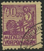 MECKLENBURG-VORPOMMERN 40yb O, 1946, 40 Pf. Violettpurpur, Feinst (Zahnmängel), Gepr. Thom, Mi. 360.- - Autres & Non Classés