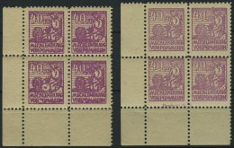 MECKLENBURG-VORPOMMERN 40yaDZ,DZ F **, 1946, 40 Pf. Violettpurpur, 2 Eckrandviererblocks, 1x Ohne Druckereizeichen, 1x A - Autres & Non Classés