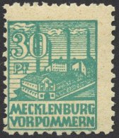 MECKLENBURG-VORPOMMERN 39zb **, 1946, 30 Pf. Dunkelopalgrün, Dünnes Papier, Pracht, Fotoattest Kramp, Mi. 1600 - Autres & Non Classés