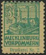 MECKLENBURG-VORPOMMERN 39zaDZ O, 1946, 30 Pf. Lebhaftbläulichgrün, Dünnes Papier, Mit Druckereizeichen Au - Autres & Non Classés