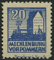 MECKLENBURG-VORPOMMERN 38ycDZ **, 1946, 20 Pf. Schwärzlichgrauultramarin Mit Druckereizeichen Druckerei Nr. 2, Part - Autres & Non Classés
