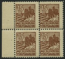 MECKLENBURG-VORPOMMERN 37yd VB **, 1946, 15 Pf. Mittelsiena, Graues Papier, Im Viererblock, Pracht, Gepr. Kramp, Mi. 320 - Autres & Non Classés