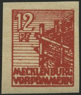 MECKLENBURG-VORPOMMERN 36ydU **, 1946, 12 Pf. Braunrot, Graues Papier, Ungezähnt, Pracht, Fotobefund Kramp, Mi. 500 - Autres & Non Classés