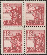 MECKLENBURG-VORPOMMERN 36xc VB **, 1946, 12 Pf. Lebhaftbraunrot, Kreidepapier, Im Viererblock, Pracht, Gepr. Thom Und Fo - Autres & Non Classés