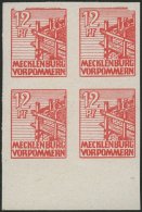 MECKLENBURG-VORPOMMERN 36xaU VB **, 1946, 12 Pf. Dunkelgraurot, Kreidepapier, Ungezähnt, Im Viererblock Vom Unterra - Autres & Non Classés