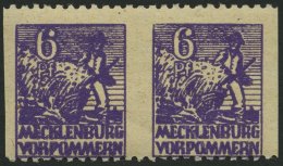 MECKLENBURG-VORPOMMERN 33ydUs Paar **, 1946, 6 Pf. Dunkelrotviolett, Graues Papier, Senkrecht Ungezähnt, Im Waagere - Autres & Non Classés