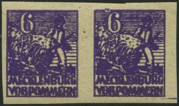 MECKLENBURG-VORPOMMERN 33ydU Paar **, 1946, 6 Pf. Dunkelrotviolett, Graues Papier, Ungezähnt, Im Waagerechten Paaar - Autres & Non Classés