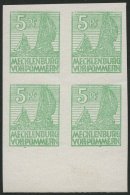 MECKLENBURG-VORPOMMERN 32xb VB **, 1946, 5 Pf. Mittelgrün, Kreidepapier, Im Viererblock Vom Unterrand, Pracht, Gepr - Autres & Non Classés