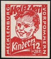 MECKLENBURG-VORPOMMERN 28bU **, 1945, 12 Pf. Dunkelrosa Kinderhilfe, Ungezähnt, Deutlicher Abklatsch, Pracht, Gepr. - Otros & Sin Clasificación