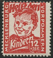 MECKLENBURG-VORPOMMERN 28b **, 1945, 12 Pf. Dunkelrosa Kinderhilfe, Pracht, Gepr. Kramp, Mi. 80.- - Altri & Non Classificati