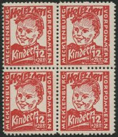 MECKLENBURG-VORPOMMERN 28b VB **, 1945, 12 Pf. Dunkelrosa Kinderhilfe Im Viererblock, Pracht, Gepr. Kramp, Mi. 320.- - Autres & Non Classés