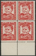 MECKLENBURG-VORPOMMERN 28b VB **, 1945, 12 Pf. Dunkelrosa Kinderhilfe Im Randviererblock, Pracht, Gepr. Kramp, Mi. 320.- - Autres & Non Classés