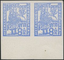 MECKLENBURG-VORPOMMERN 27aVU **, 1945, 8 Pf. Hellultramarin Kinderhilfe Mit Plattenfehler Länglicher Weißer F - Other & Unclassified