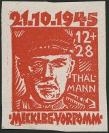 MECKLENBURG-VORPOMMERN 22bU *, 1945, 12 Pf. Orangerot Faschismus, Ungezähnt, Unten Kleine Anhaftung Sonst Pracht, F - Other & Unclassified